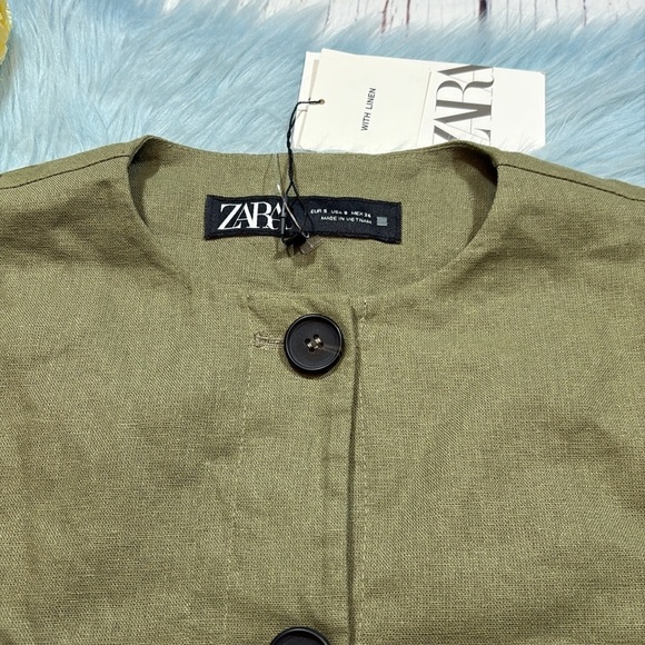 NWT Zara Cropped Linen Blend Jacket with Contrast Cuffs Sz S - Picture 2 of 9